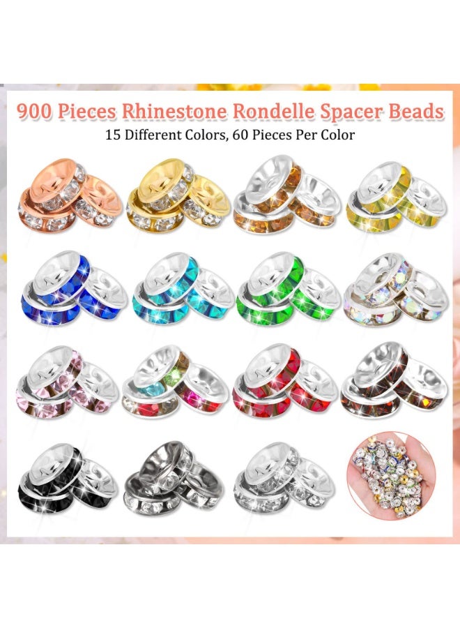 Capstro 900PCS Rhinestone Spacer Bead Set – 8mm Crystal Rondelle Beads in 15 Colors for DIY Jewelry Making, Bracelet Crafting & Art Projects – Sparkling Mixed-Color Craft Beads - Image 2